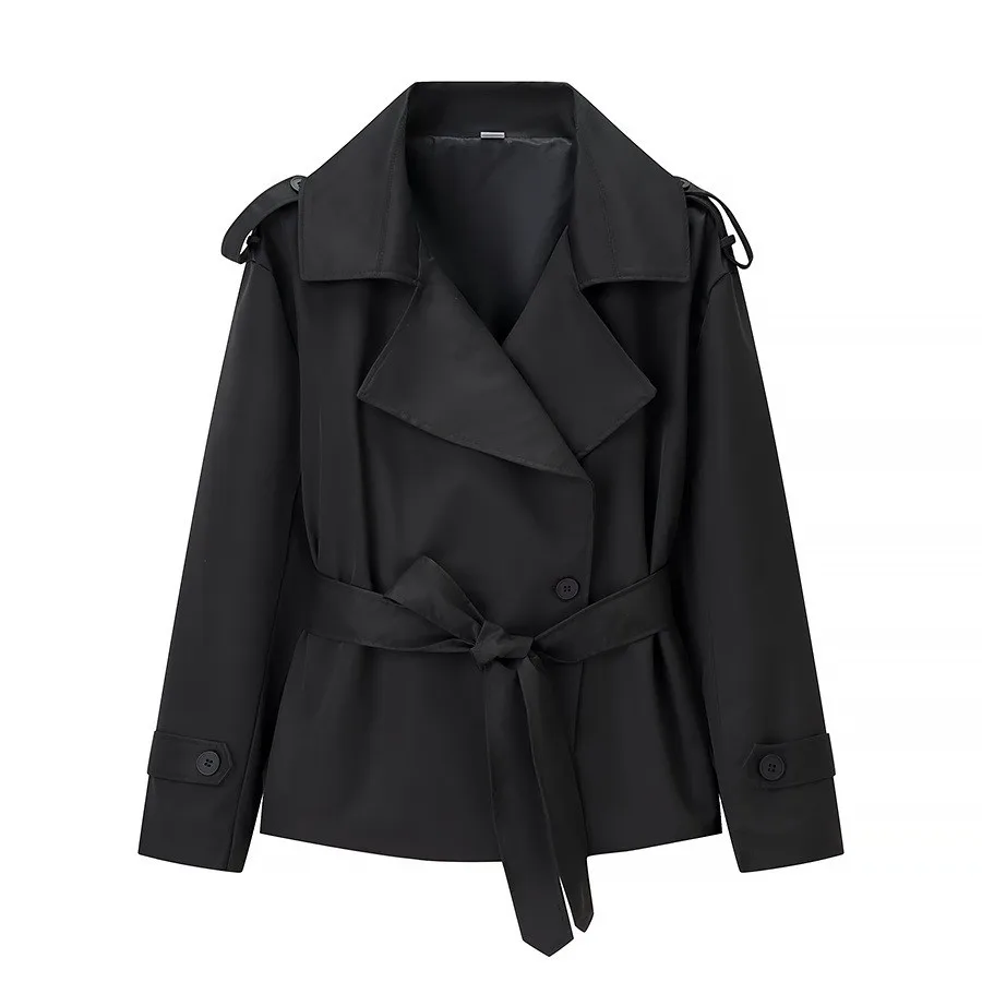 Loose Fit No Pattern Coat Elegant with Long Sleeve Medium Weight Regular Length Graceful Elegance Belted Trench Coat for Women