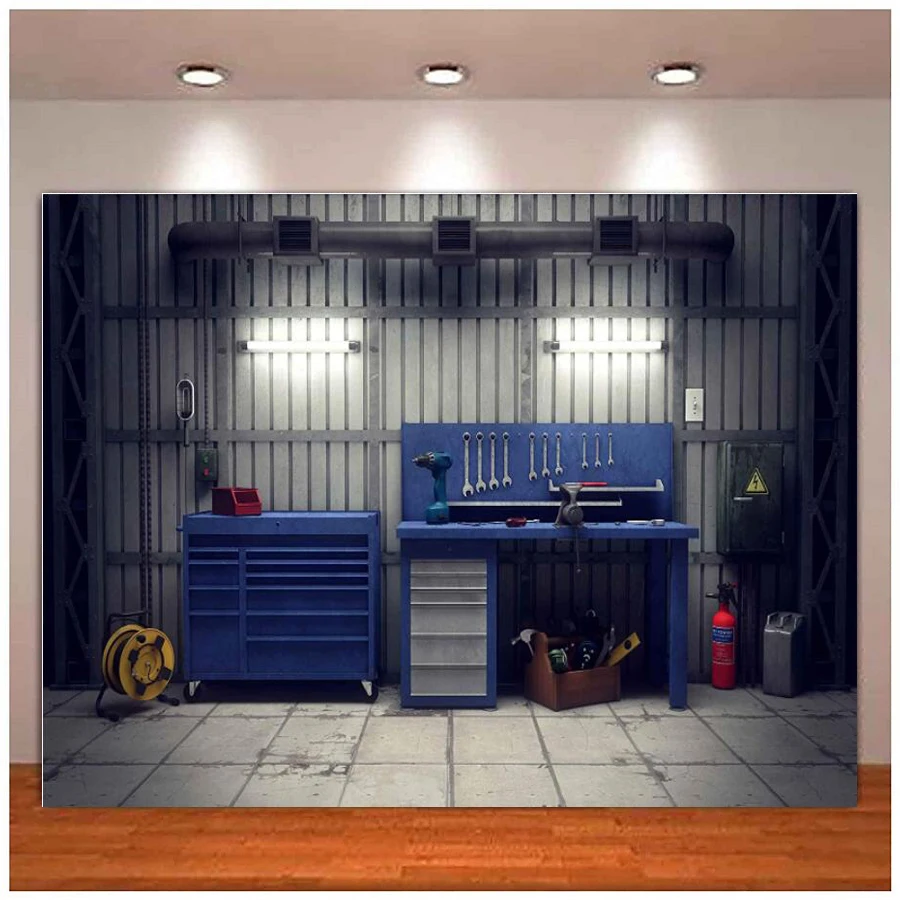 Photography Backdrop Warehouse For Garage Mechanic Tools Background Banner For Car Theme Party Photo Studio Booth Props