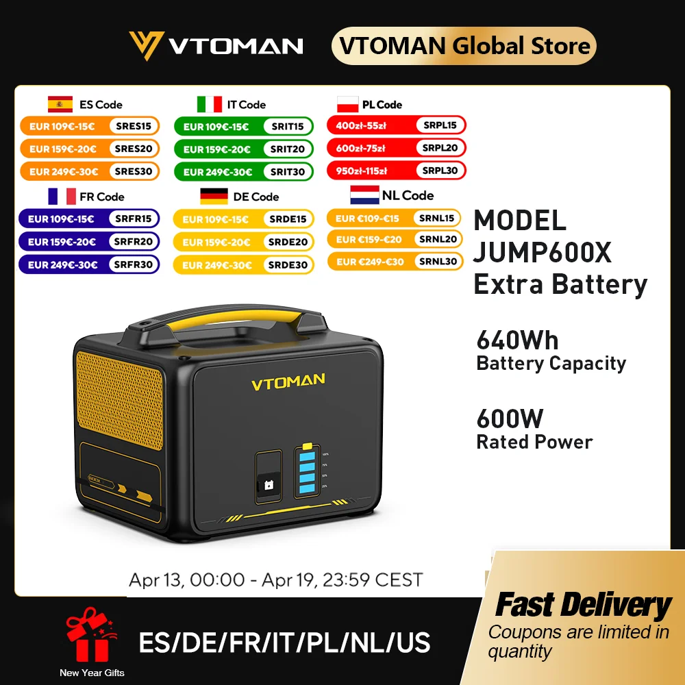 

VTOMAN JUMP600X Extra Battery 640Wh for VTOMAN JUMP600X & JUMP600 600W Backup LiFePO4 (LFP)