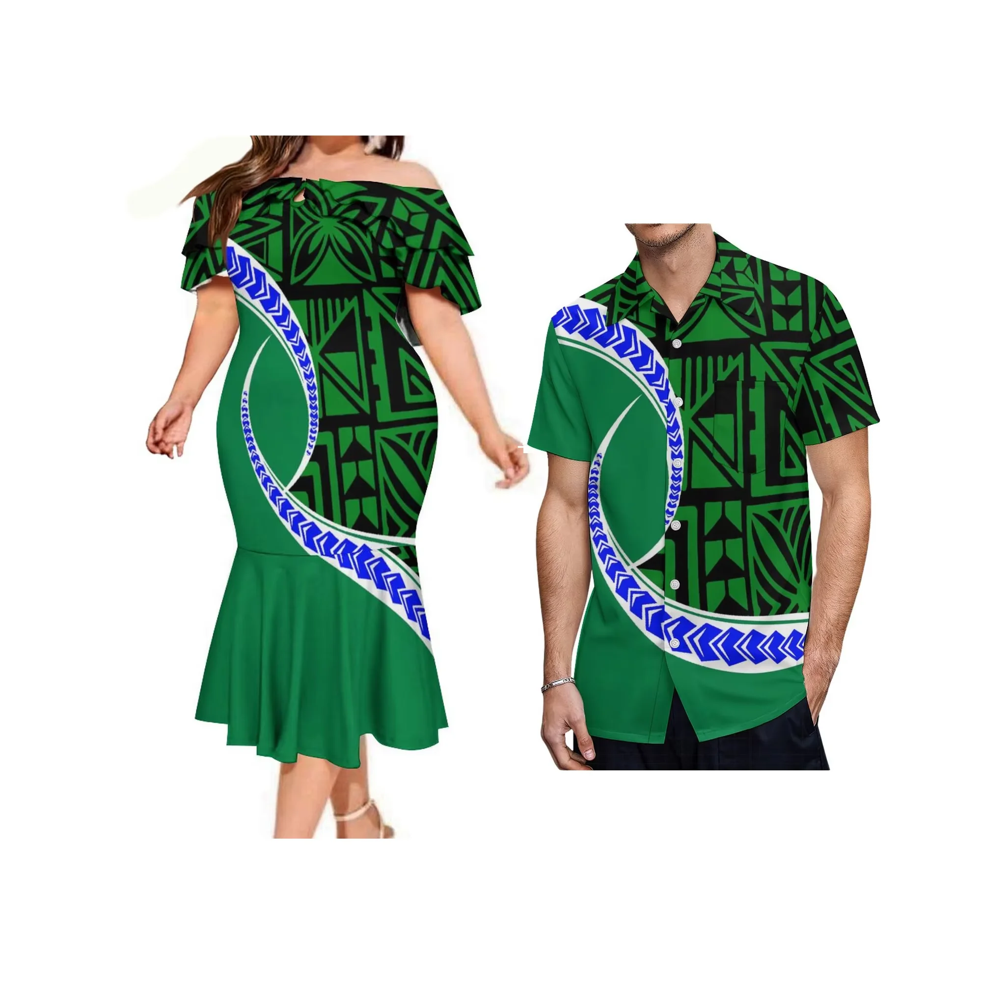 High Quality Custom Polynesian Island Lady Layered Ruffle Off Shoulder Tube Top Sexy Mermaid Dress