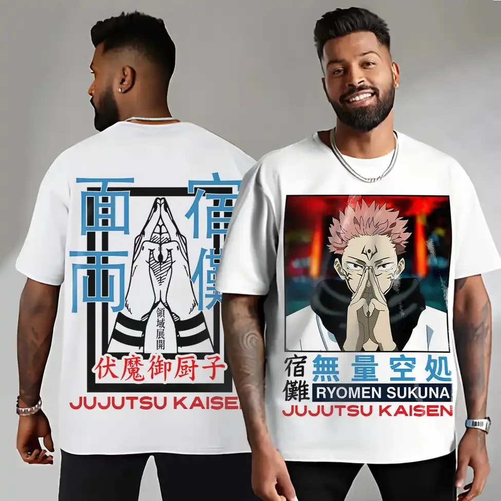 Bandai Jujutsu Kaisen Ryomen Sukuna Double 2D Art Print Tshirt, Anime Fan Collectible Short Sleeve Top for Fan Meetup