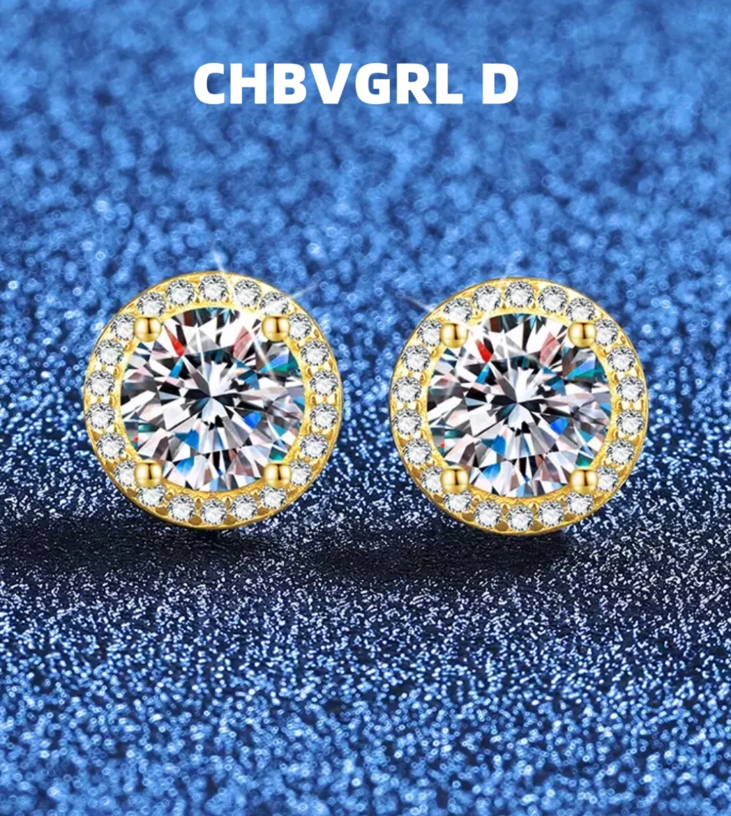 

[Classic] 925 sterling silver stud earrings 1.2.3 carat moissanite simple classic round gold plated moissanite stud earrings