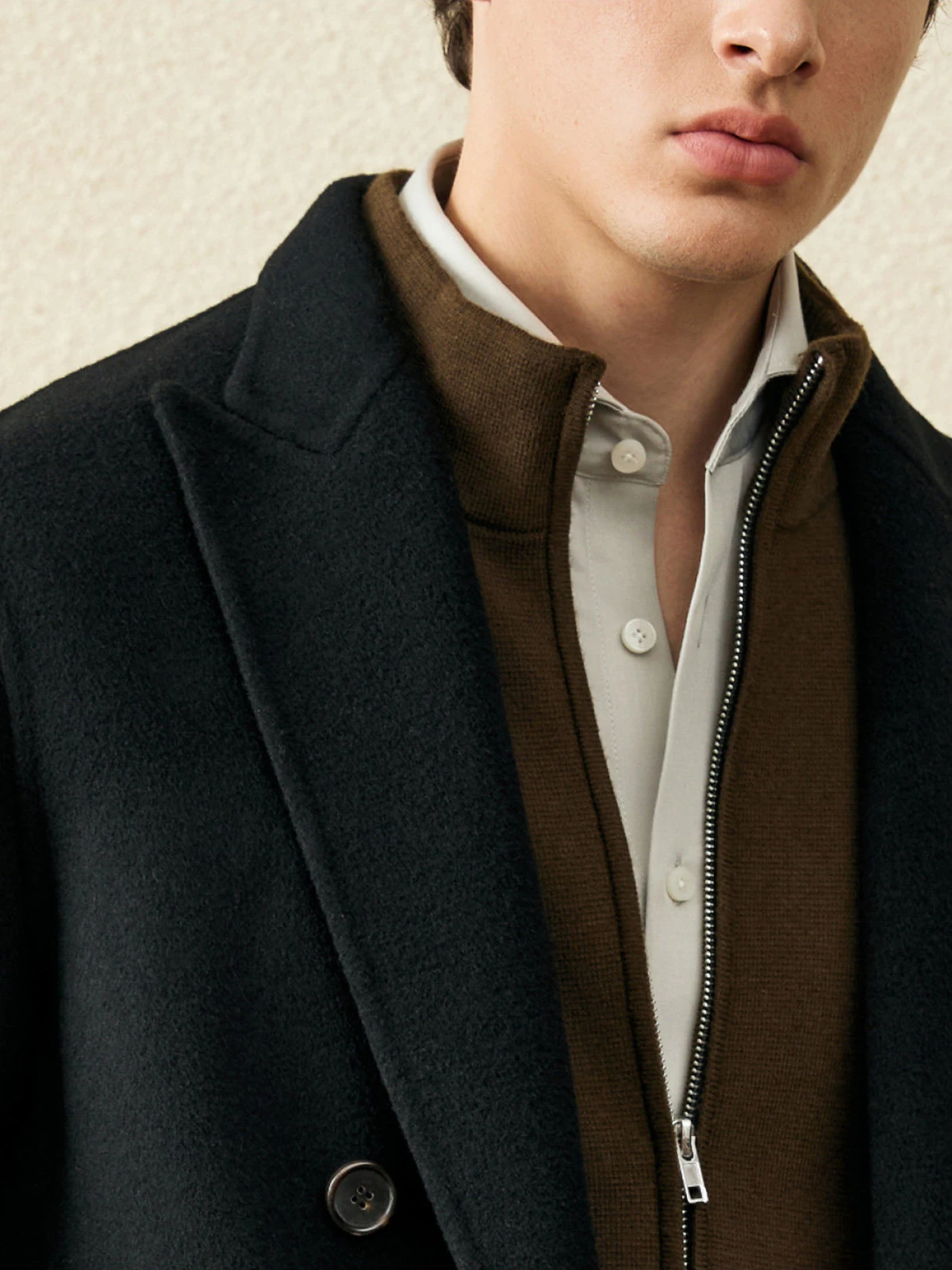 معطف قصير من الصوف بنسبة 100% للرجال |   معطف شتوي سميك أسود مزدوج الصدر |   معاووس وسترة دافئة ذات وجهين