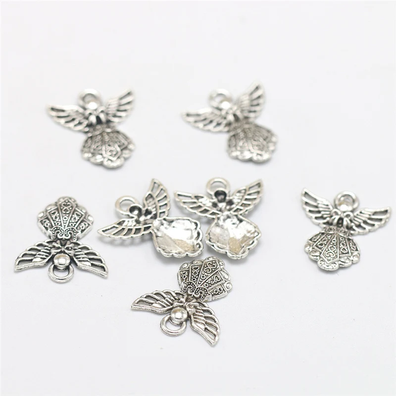 10pcs Antique Silvery Color Wing Guardian Angel Charms Beads Pendants for DIY Handmade Bracelet Necklace Jewelry Making