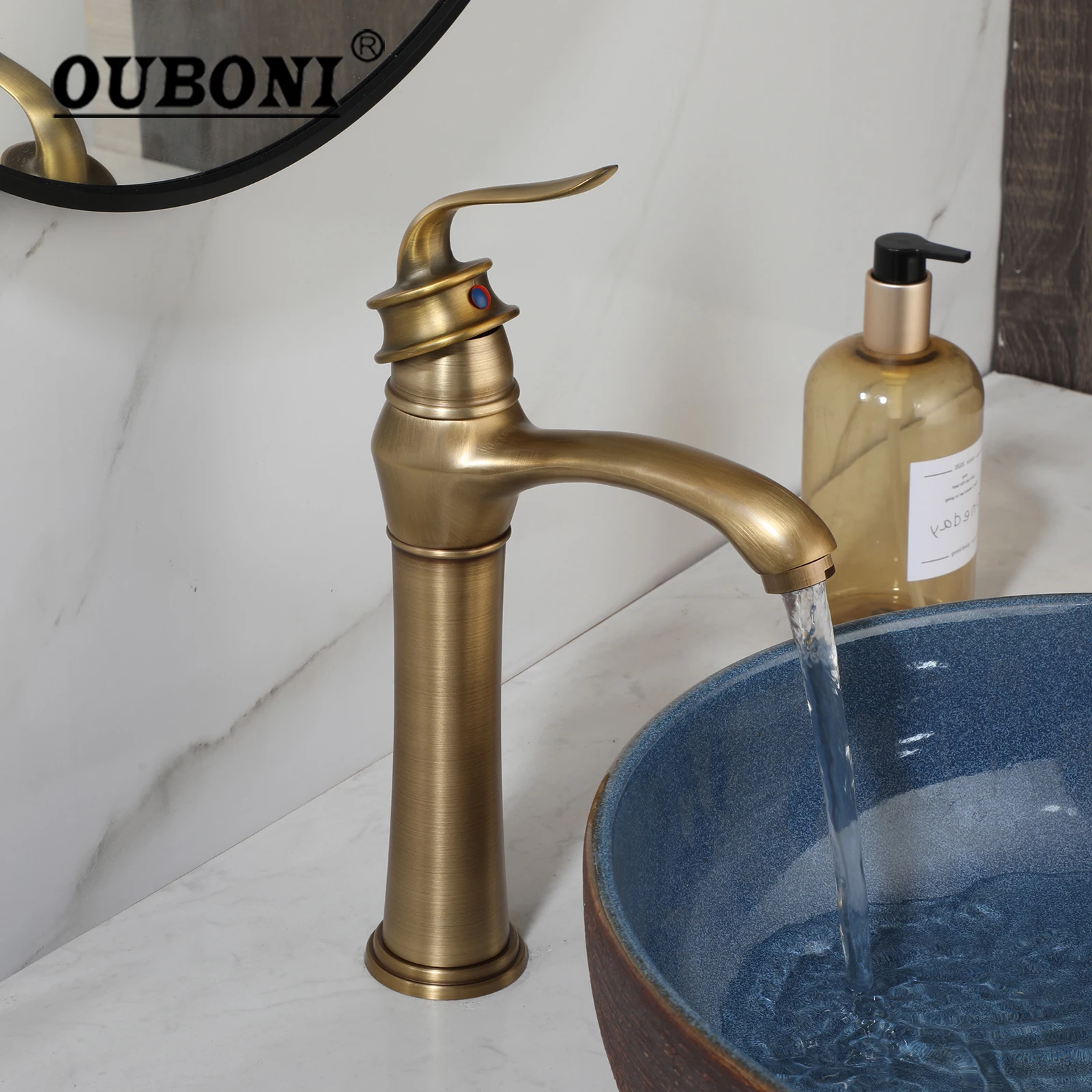 

OUBONI Bathroom Basin Faucet Antique Brass Single handle Tap Deck mounted Cold Hot Mixer Taps With Single Hole