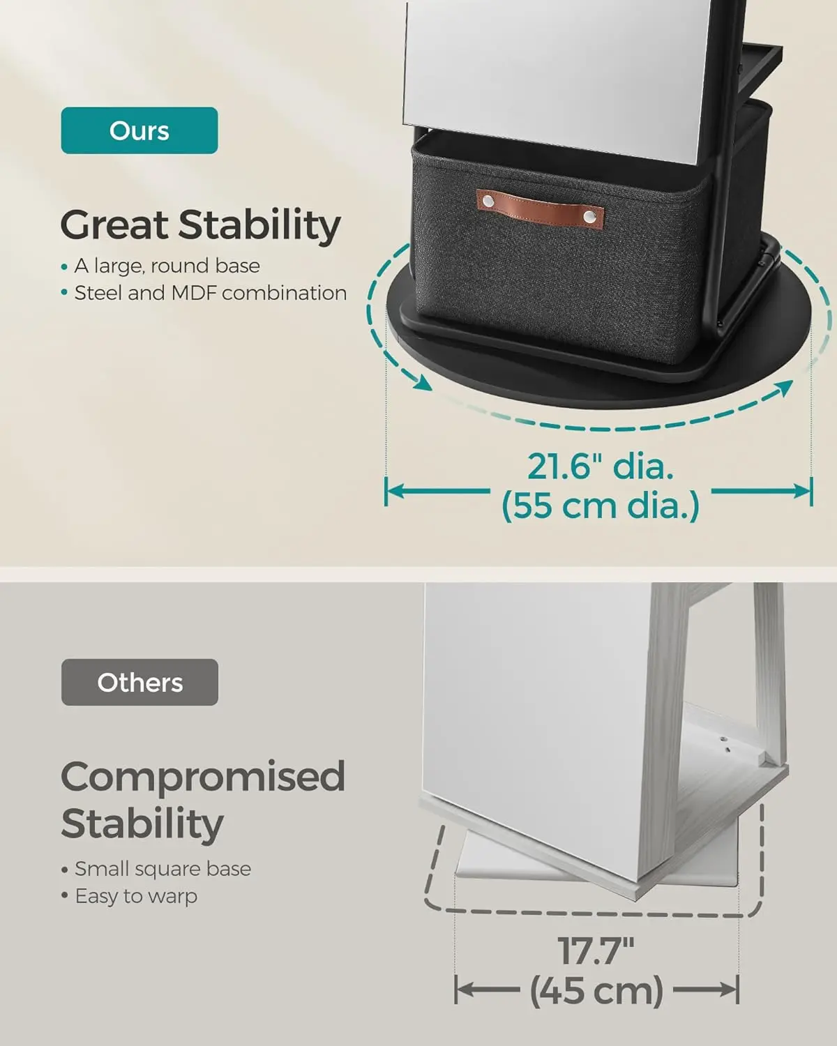 360 °     خزانة مجوهرات دوارة مع أضواء، مرآة كاملة الطول مع مساحة تخزين للمجوهرات، خزانة مجوهرات واقفة #5