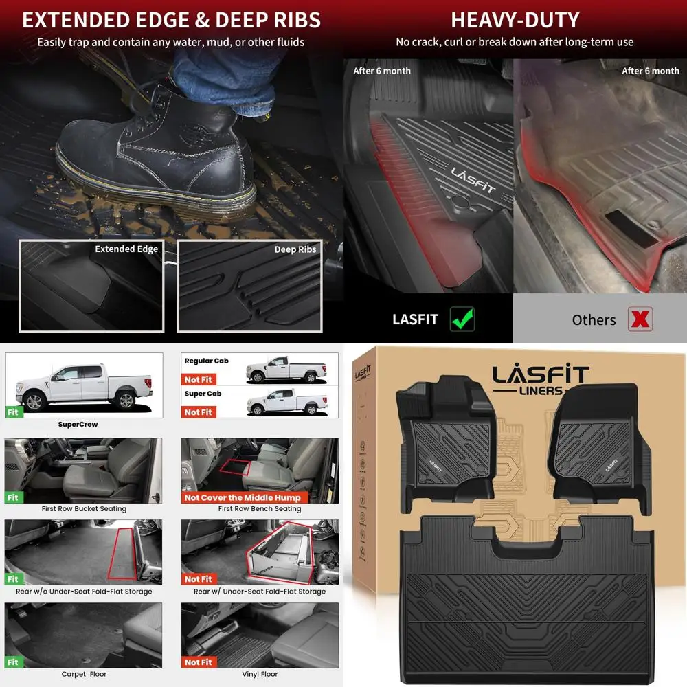 

Коврики для Ford F-150 2015-2026 | F150 Lightning 2022-2025 SuperCrew (задний без складывания с плоским хранилищем) Ковер Пол Всепогодный P