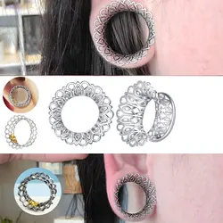 2PCS Ear Gauges Brass Hollow Flower Earring Tunnels Plugs Piercing Women Body Jewelry Expander Stretchers Gauge for Ear