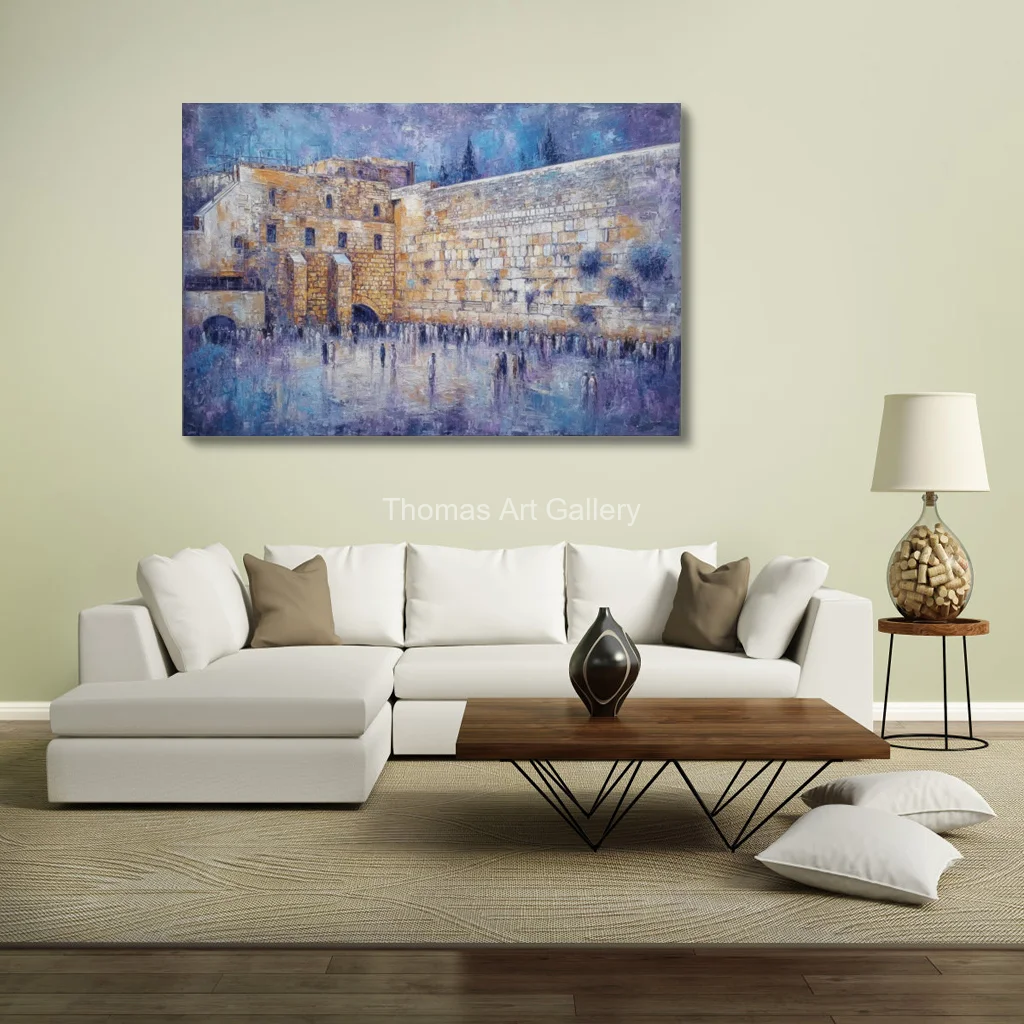 Extra Large Wide Jerusalem Western Wall Canvas Prints HD Blue Purple Arched Kotel Impressionist Decor for Modern Dining Room