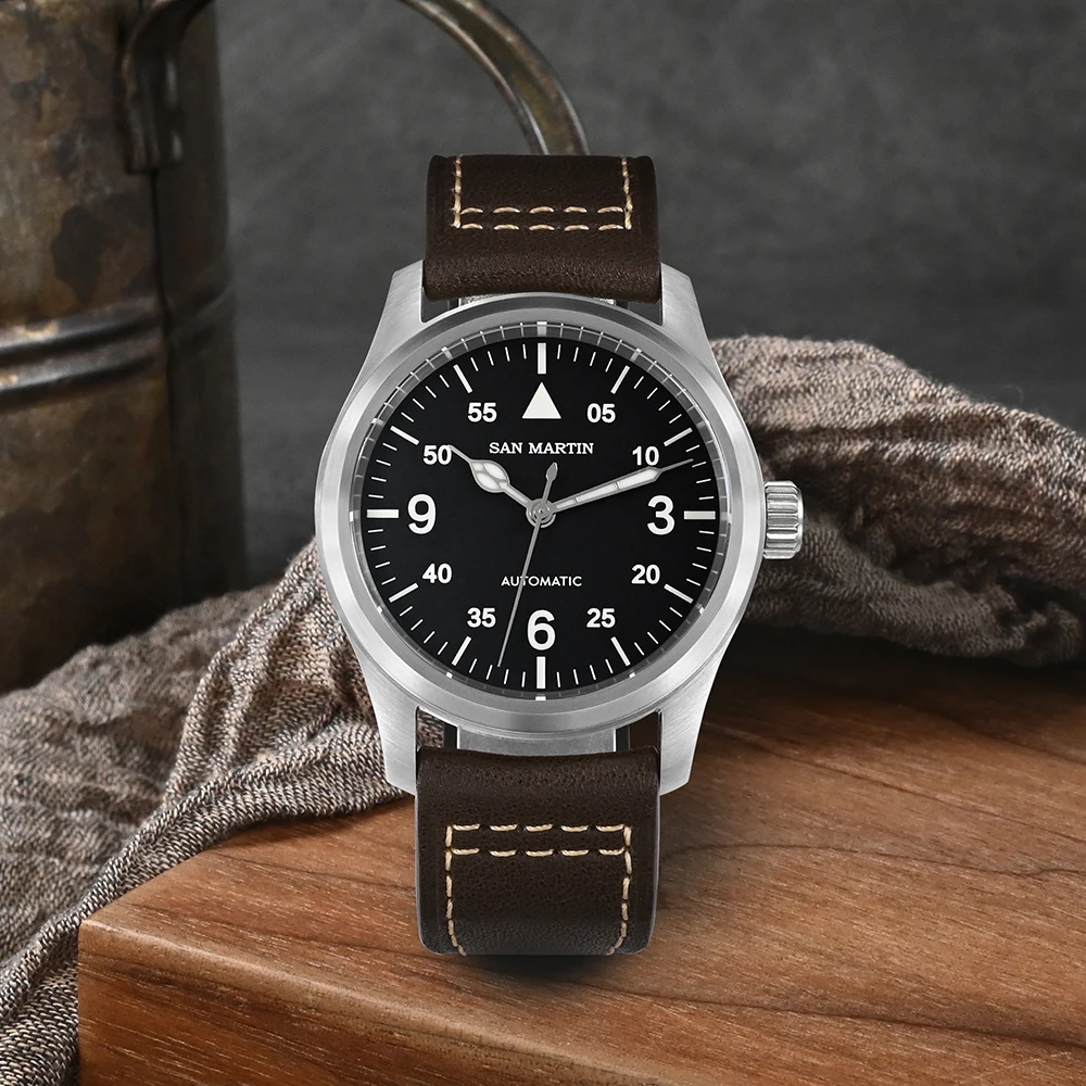 San Martin 37mm Pilot Watch Miyota 8215 Wristwatch Stainless Steel Fashion Simple Watches For Men BGW-9 10Bar Water Resistant