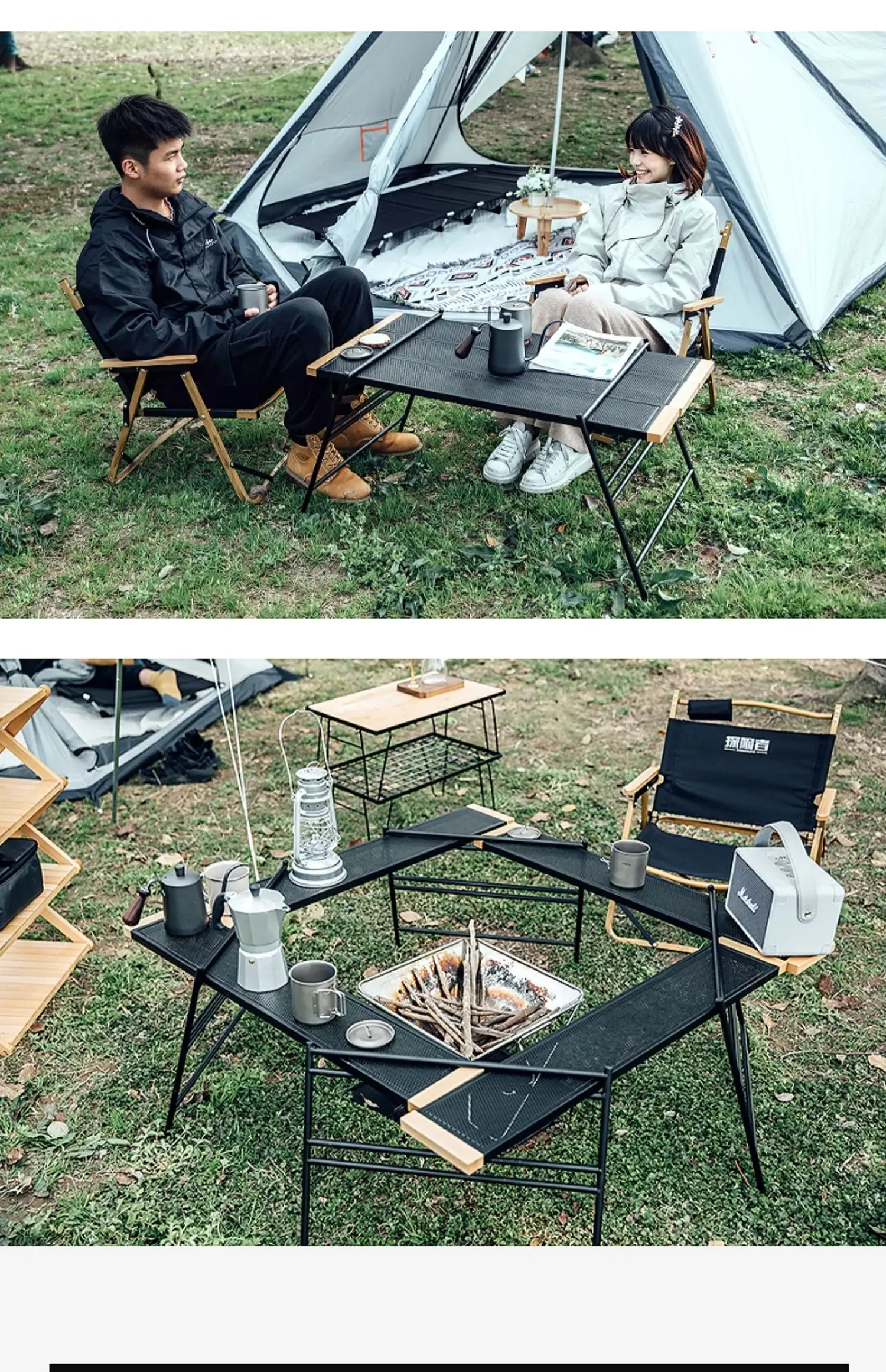 Outdoor Camping Splicing Barbecue Tables And Chairs Folding Portable Wrought Iron Car Equipment Self-driving Picnic Table