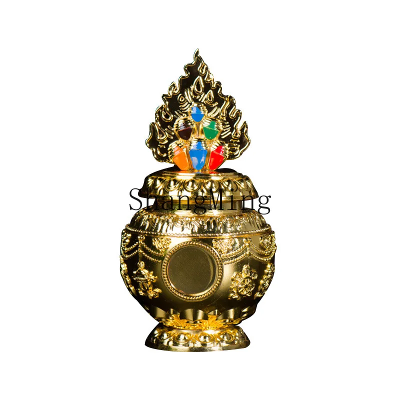 

PYH God of Wealth Bottle Buddhist Utensils Gold-plated Painted Eight Auspicious Bottle