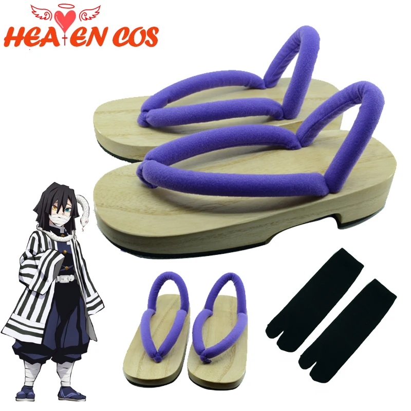 HeavenCos Iguro Obanai Cosplay Costume Shoes Men Women Geta with Socks for Halloween Party