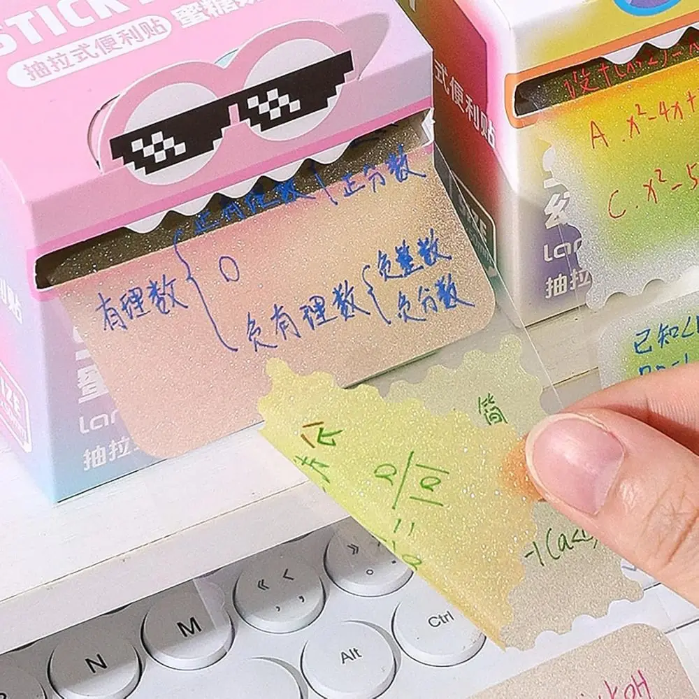 High Quality 108 Sheets Cartoon Memo Pad Paper Pull Out Design Self-Adhesive Sticky Notes Dopamine Pearlescent Transparent