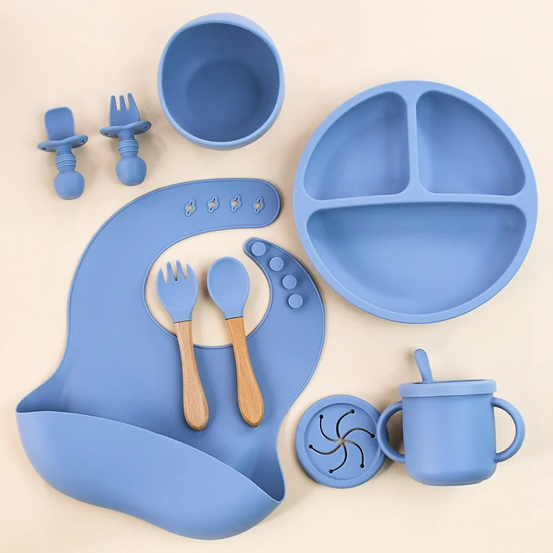 BPA FREI Silikon Baby Fütterung Set Sauger Schüssel Teller Stroh Tasse Löffel Gabeln für Kinder Baby Geschirr Kinder Gerichte – Detail 5