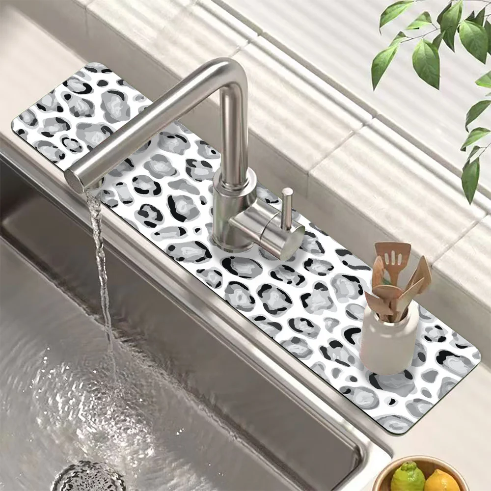 VIKAMA Vintage Leopard Pattern Drainage Pad for Dishwasher Kitchen and Bathroom Slip-resistant Easy to Clean and Water-Resistant