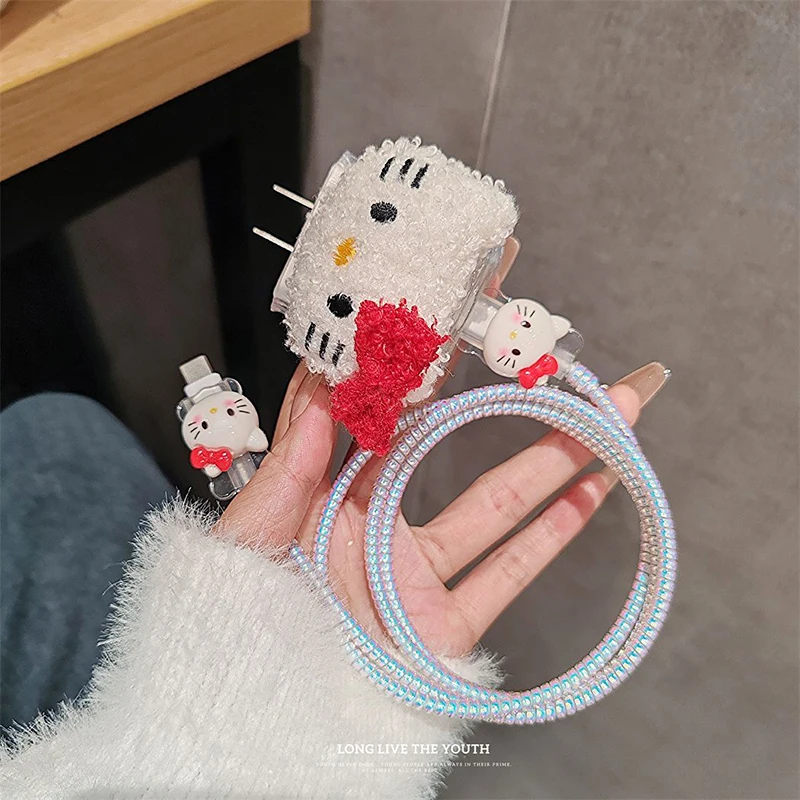 Hellokittys Cinnamoroll Soft Plush Charging Cable Protector Saver Cover per Iphone Cute Charger Cable Cable accessori di ricarica