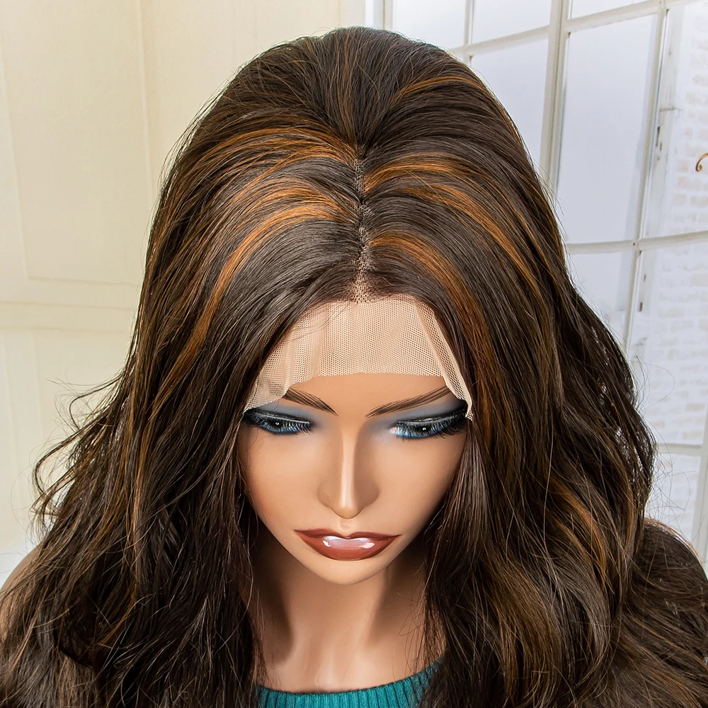 T Lace Front Synthetic Wigs 350 Highlight Brown Wig for Women Body Wave Long Hair Wig Synthetic Hair Lace Wig Ladies