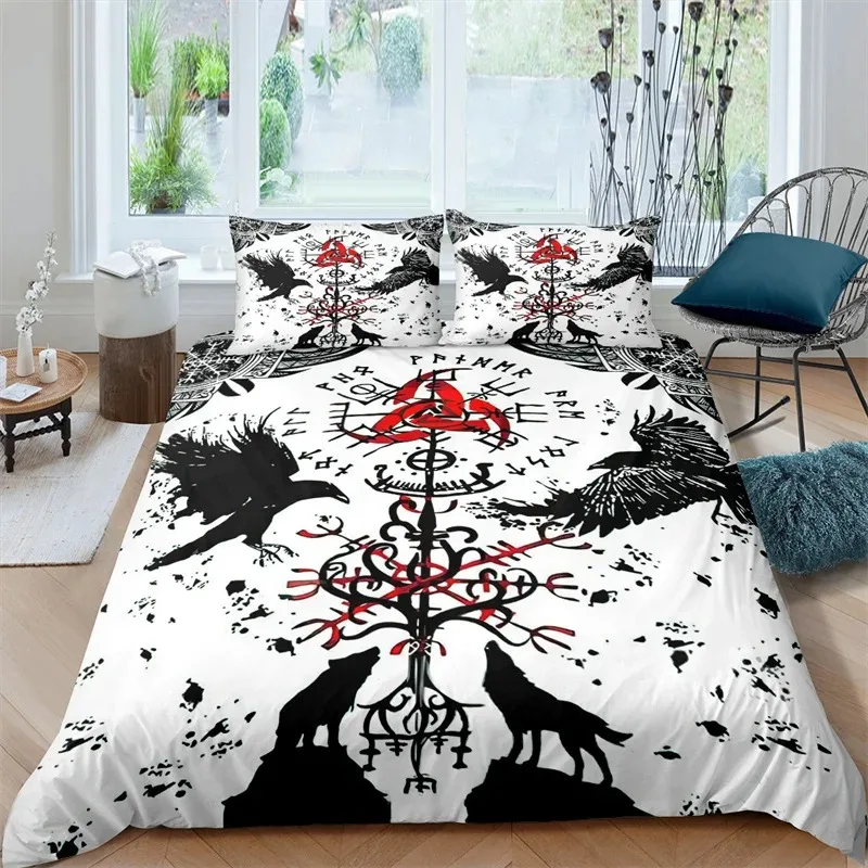 Viking Northern Germanic Culture Wolf Celtic Bedding Set Boys Girls Twin Queen Size Duvet Cover Pillowcase Bed Kids Adult