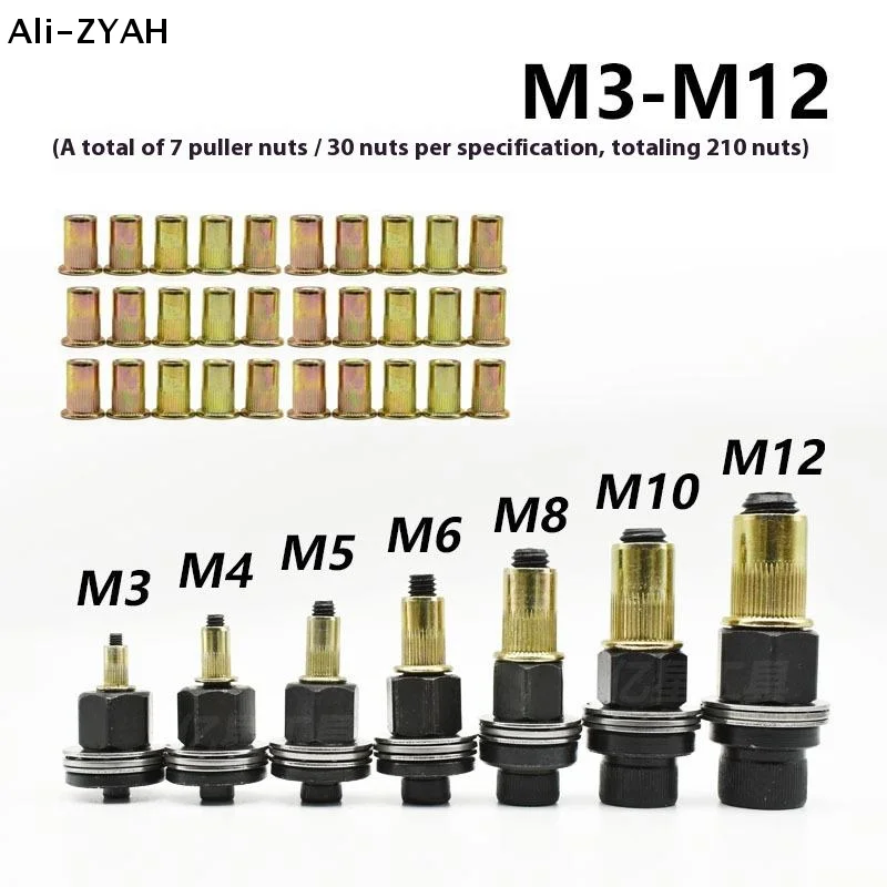 【AH31】11Pcs Manual Riveter Nut Tool Accessory For Nuts M3 M4 M5 M6 M8 M10 M12 Simple Installation Hand Rivet Nut
