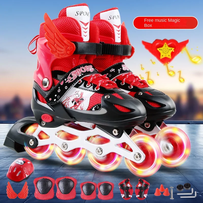 Flash the Skating Shoes Children Full Set Roller Skates Inline Wheel Adjustable Boys and Girls