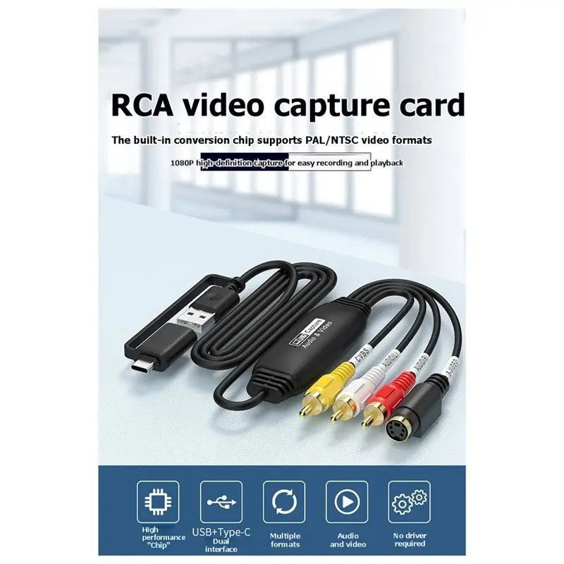 2026 New RCA AV To USB C Video Audio Capture Card Adapter S-Video+AV Video Capture Recorder For DVD Camera VHS Player
