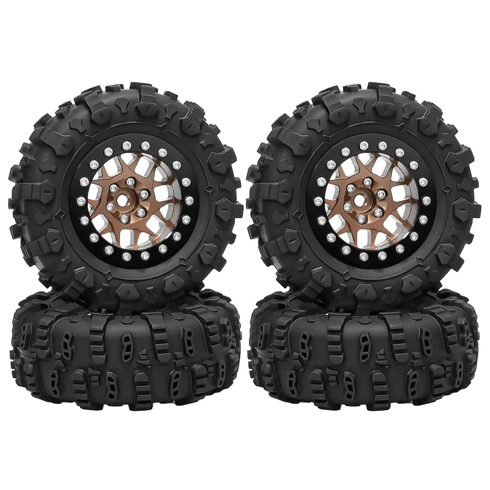 

RC 1.45" Aluminum Beadlock Wheels Rims Tires Sets 65mm*25mm for 1/24 Axial SCX24 1/18 Traxxas Trx4m RC Crawler Car(Type B)