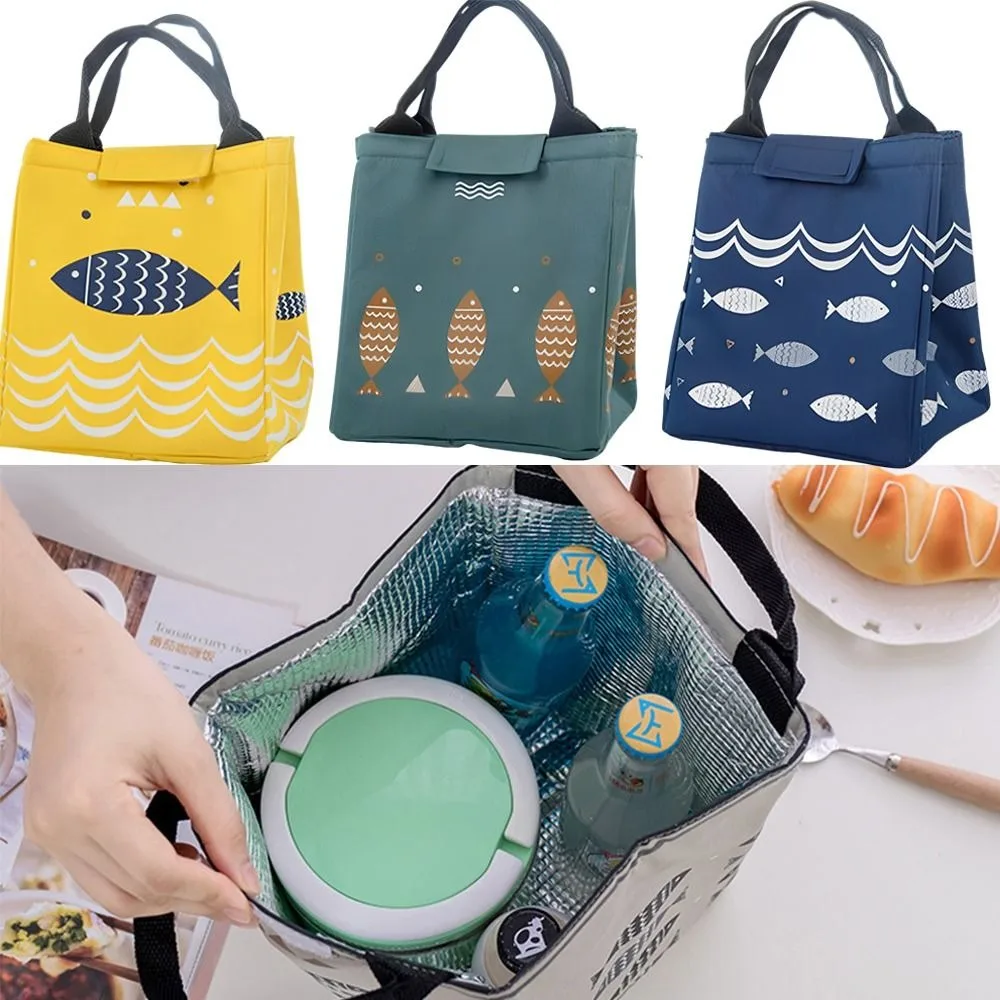 Fish Pattern Tote Lunch Bag Portable Oxford Waterproof Warm Cold Bag Thermal Insulated Large Capacity Picnic Lunch Bags Travel