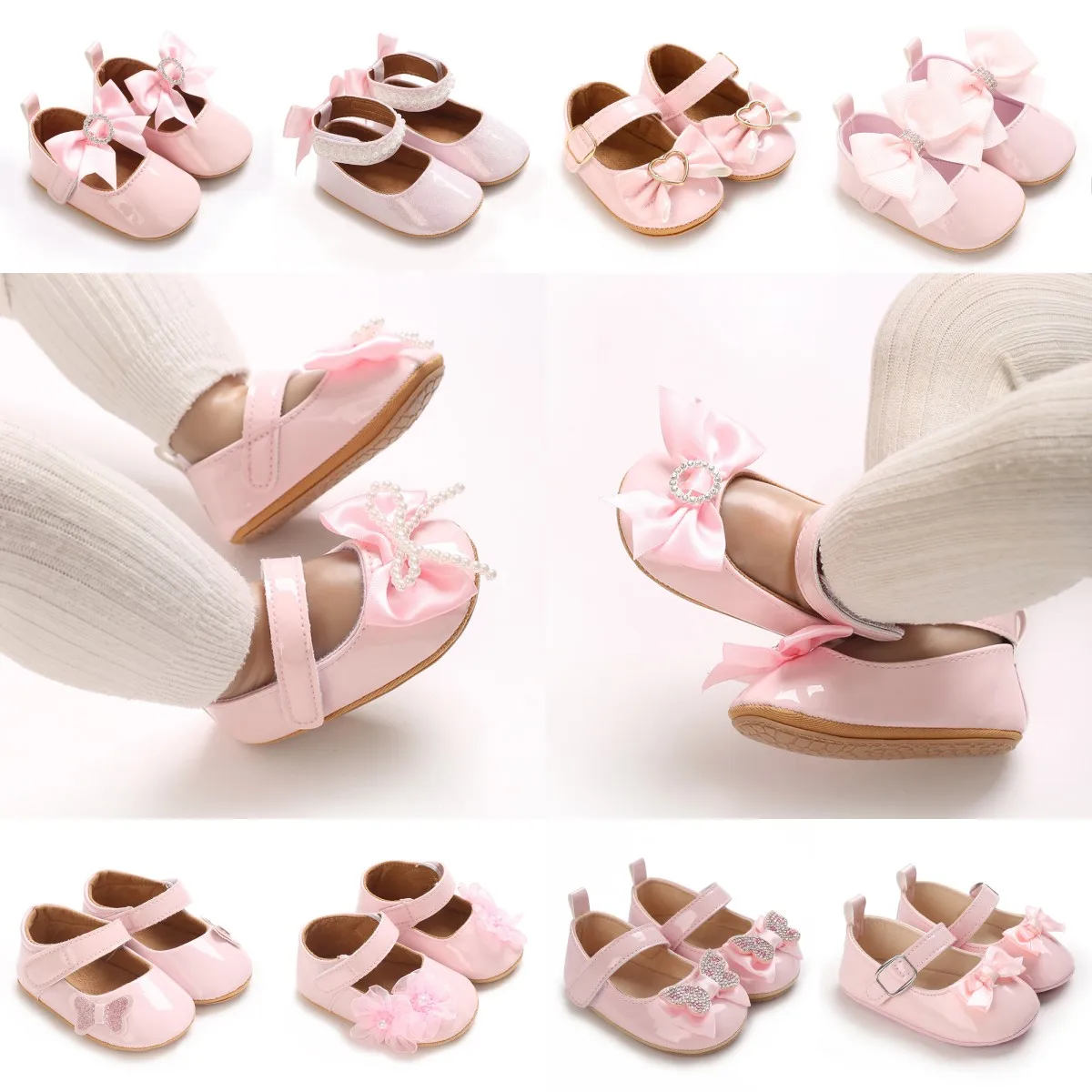 VALEN SINA Girl Cute Bow Pink Soft Rubber Bottom Anti slip Princess Shoes 0-18 Months Newborn Casual Walking Shoes