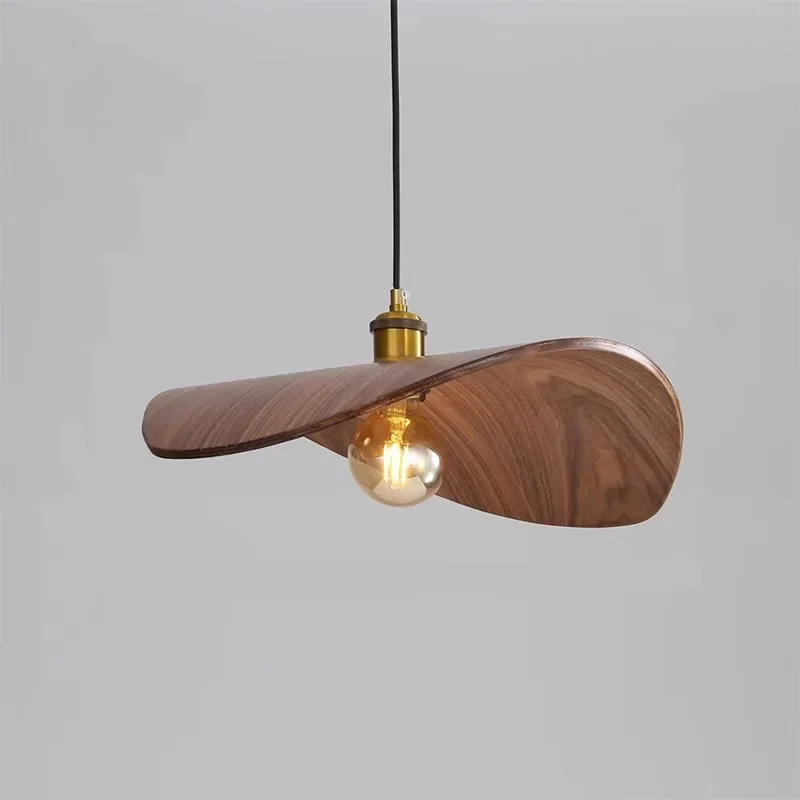 Modern Minimalist Walnut Colored LED Pendant Lamp Study Homestay Restaurant Retro Atmosphere Chandelier Home Decor Light Fixture view 6