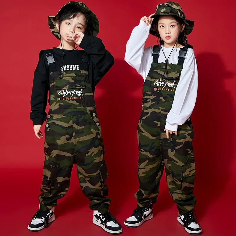 Girls Hip Hop Camouflage Overalls Boys Baggy Pants Dungaree Trousers Kids Jumpsuit Street Dance Wear Romper Children Streetwear