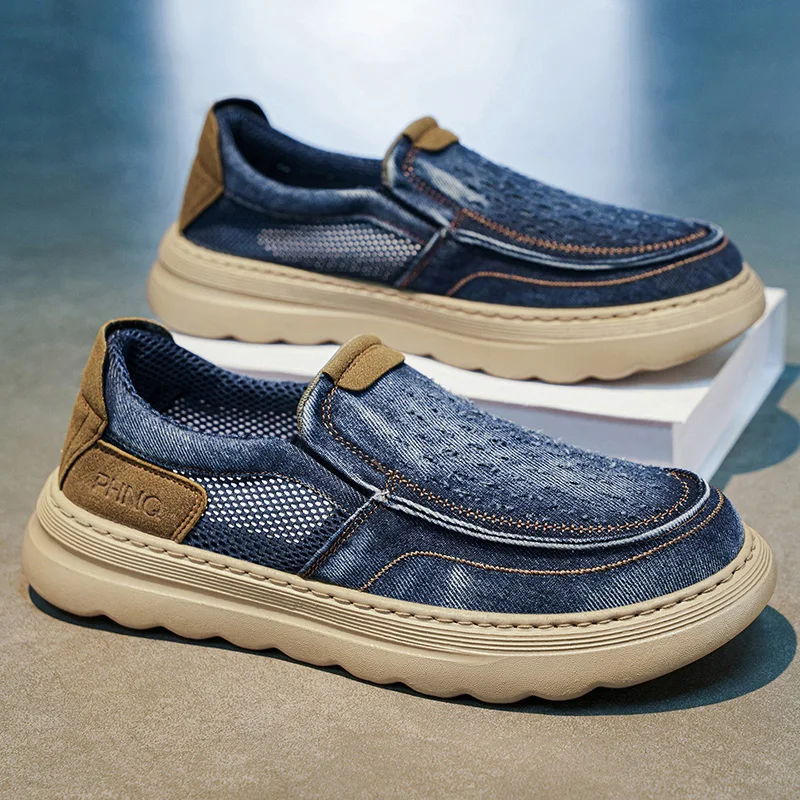 

Men's Canvas Shoes 2026 Summer New Style Breathable Casual Sports Sneakers Thick Bottom Anti-slip Low Top Rubber Outsole