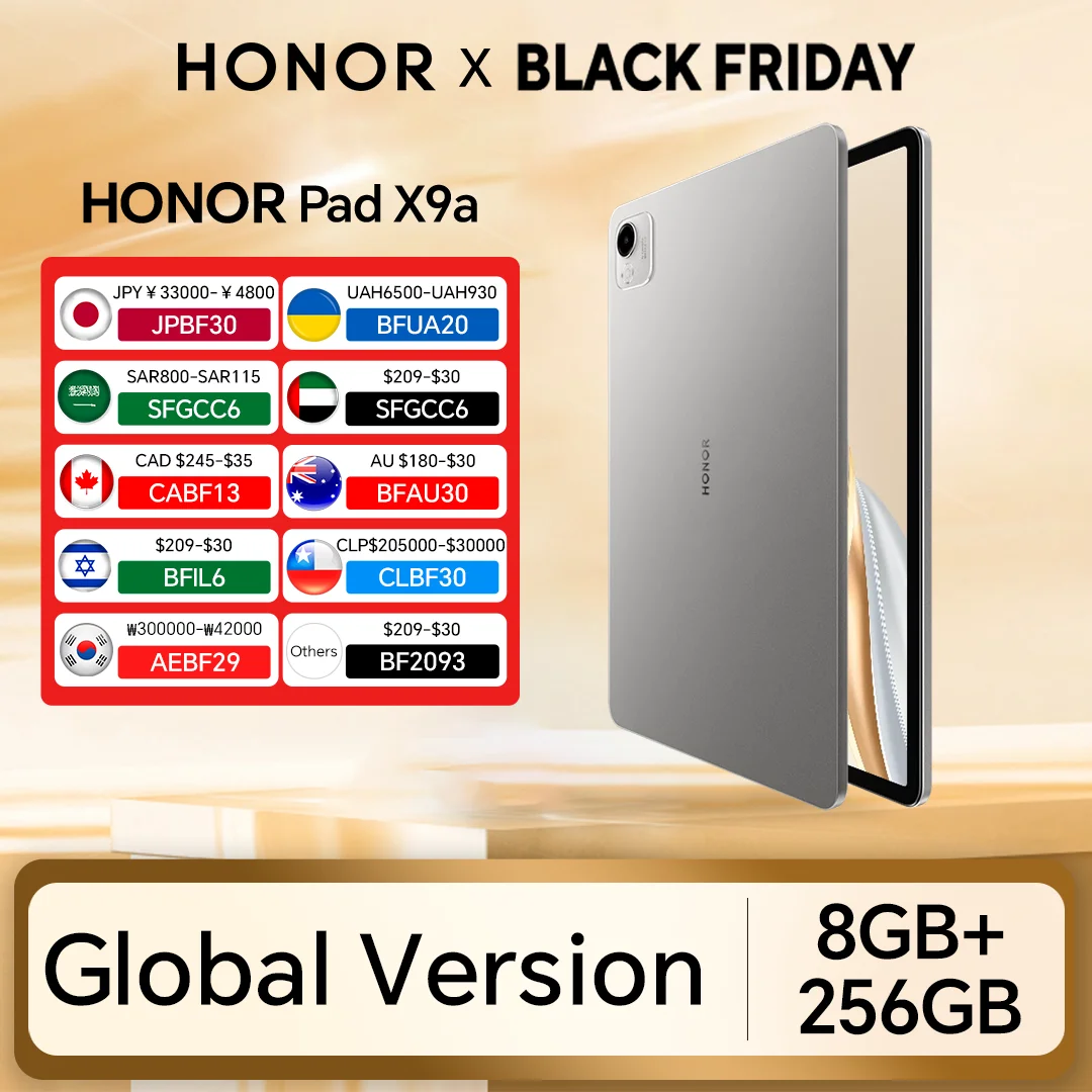 الإصدار العالمي HONOR Pad X9a 6GB + 128GB/8GB + 256GB 11.5 بوصة 2.5K 120 هرتز شاشة LCD بطارية 8300 مللي أمبير في الساعة 35 وات SuperCharge WiFi Android 15