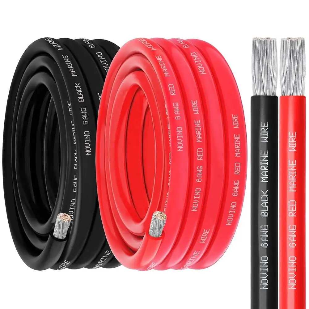 6 AWG Marine Grade Wire Heavy Duty Tinned Copper Electrical Cable 20FT Red Black Waterproof Boat Trailer RV Marine Applications