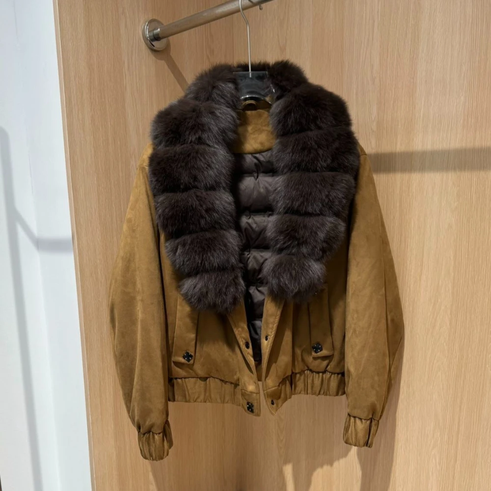 Women Luxury Outerwear with Fur Oversized Winter Soft Wool Thick Coat for Old Money Style Warm Layer Classic Luxury Business