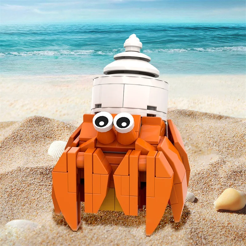 MOC-bloques de construcción de cangrejo ermitaño para niños, modelo kawaii de criaturas oceánicas, ladrillos de cangrejo ermitaño, juguetes creativos DIY, regalo educativo para niños