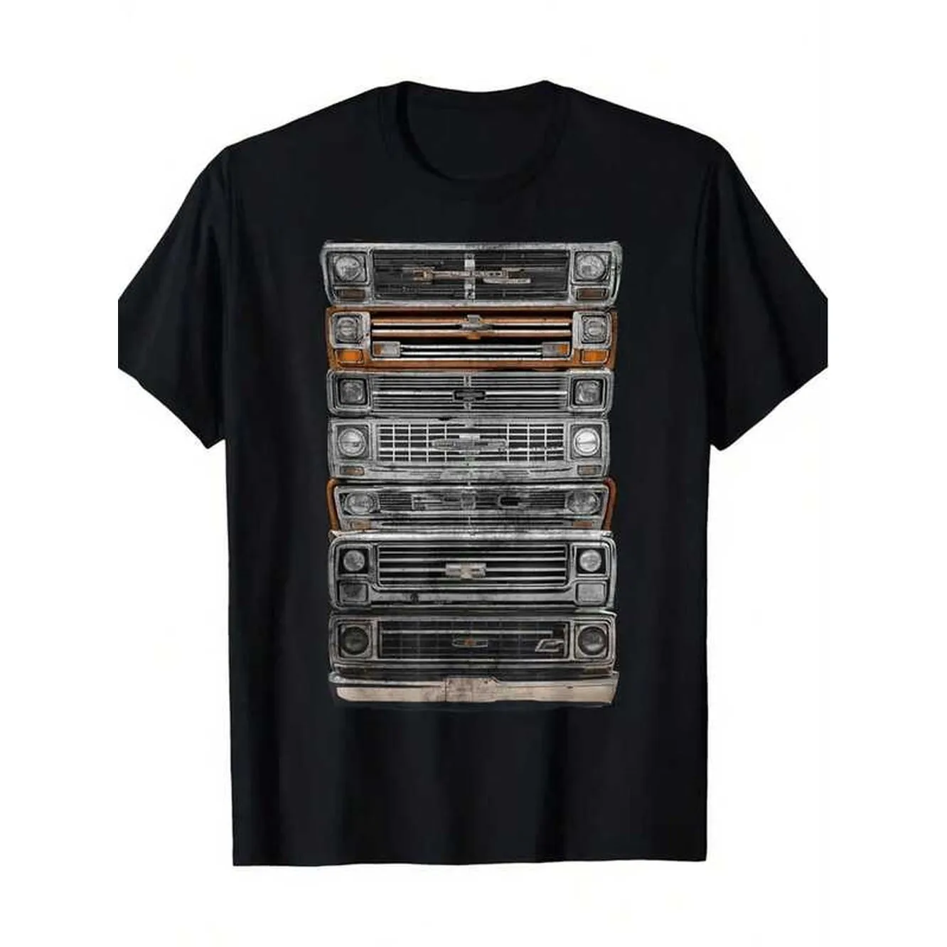 Men'S Vintage Pickup Truck Graphic T-Shirt - Retro Classic Truck Design With Stacked Fronts, Soft Breathable Tee For Car Shows, Truck Shows, Automotive Events - Casual Automotive Enthusiast Apparel