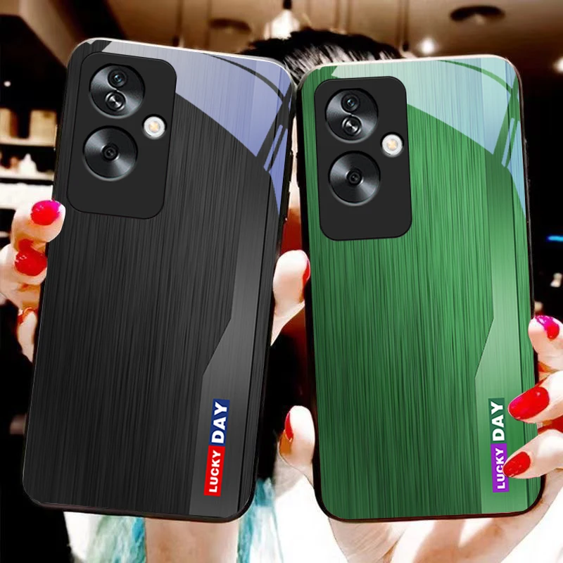 Wood grain striped blue For Oppo A79 5G 58 78 74 60 4G Reno 11F Realme GT 6 11 Note 50 10 C55 X2 Tempered glass black phone case