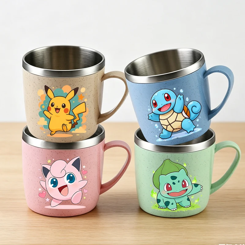 

Anime Pokemons Stainless Steel Water Bottle for Boys Girls Pikachu Cartoon Cute Toothbrush Cup Children Fashion Kawaii Water Cup