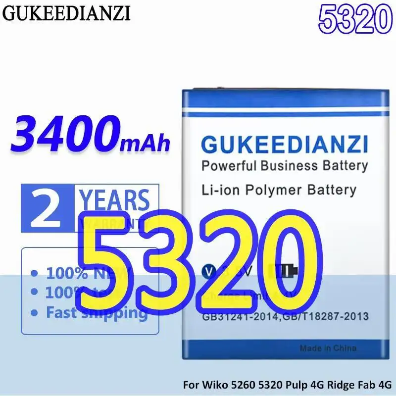

High Capacity 3400Mah Durable For Wiko 5260 5320 Pulp 4G Ridge Fab Mobile Phone Battery