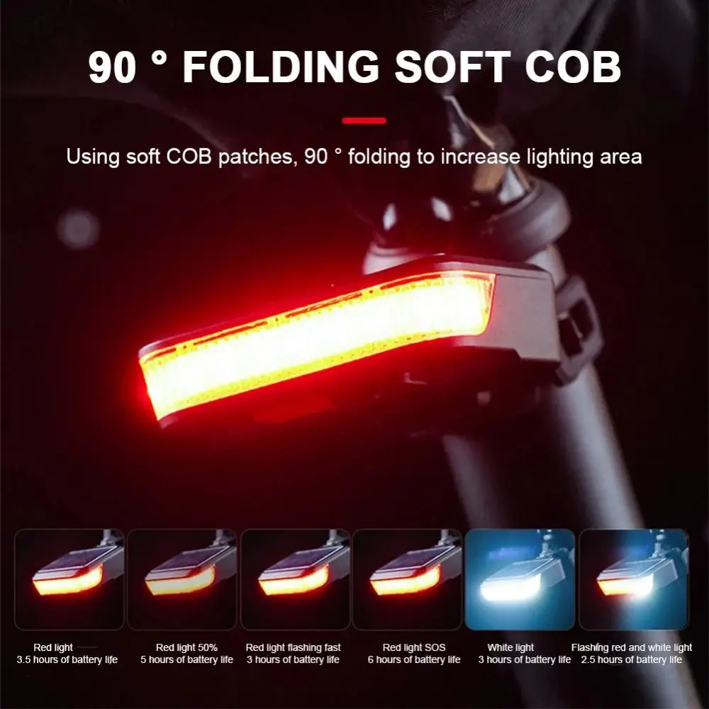 

6 Gears Bike Solar Taillights Foldable Multifunctional Charging Emergency Warning Lights Waterproof Strap-On Installation