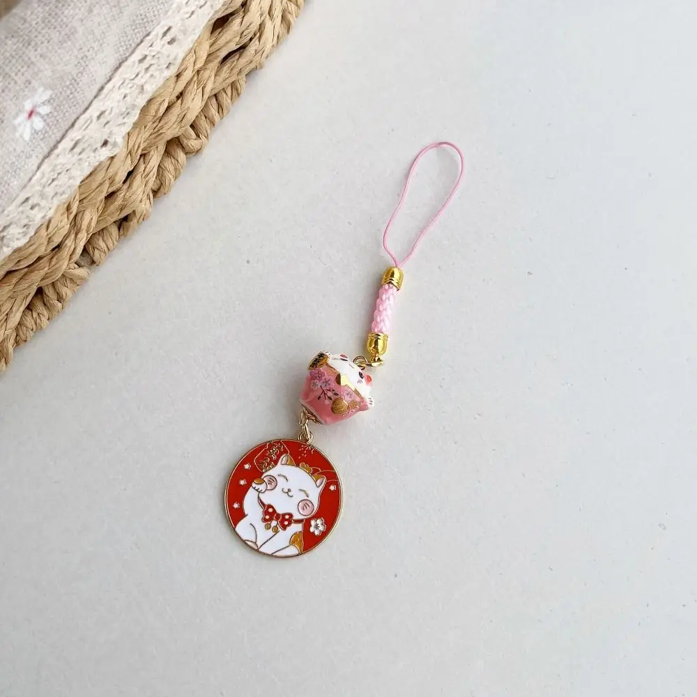 Cute Small Bell Maneki Neko Pendant Cartoon Bag Pendant Ceramic Cat Keychain Doll Toys Key Decor Car Keyring Accessories