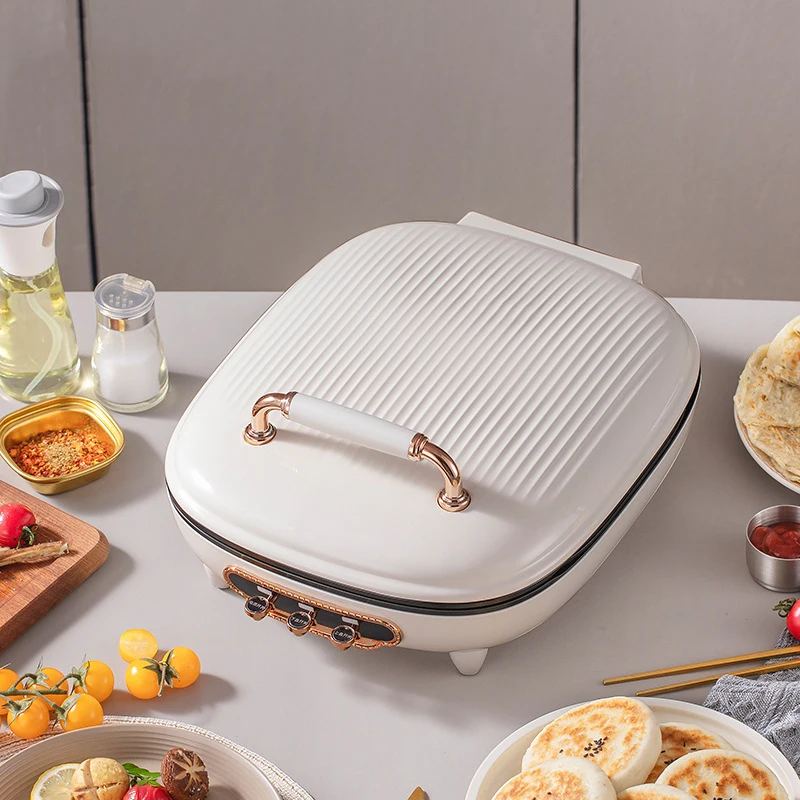 กระทะอบไฟฟ้าเครื่องทำความร้อนสองด้านเครื่องทำบาร์บีคิวอัตโนมัติแบบแขวนสำหรับทอดอาหารเช้า