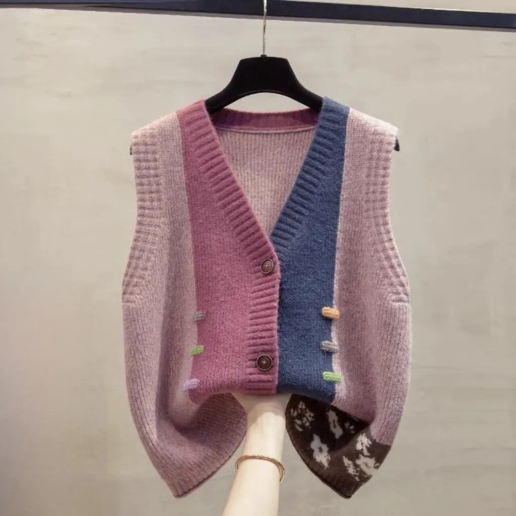 

Вязаный кардиган из цветочной пряжи с v-образным вырезом для женщин, свободный крой, весна-осень, модная верхняя одежда, свитер, жилет