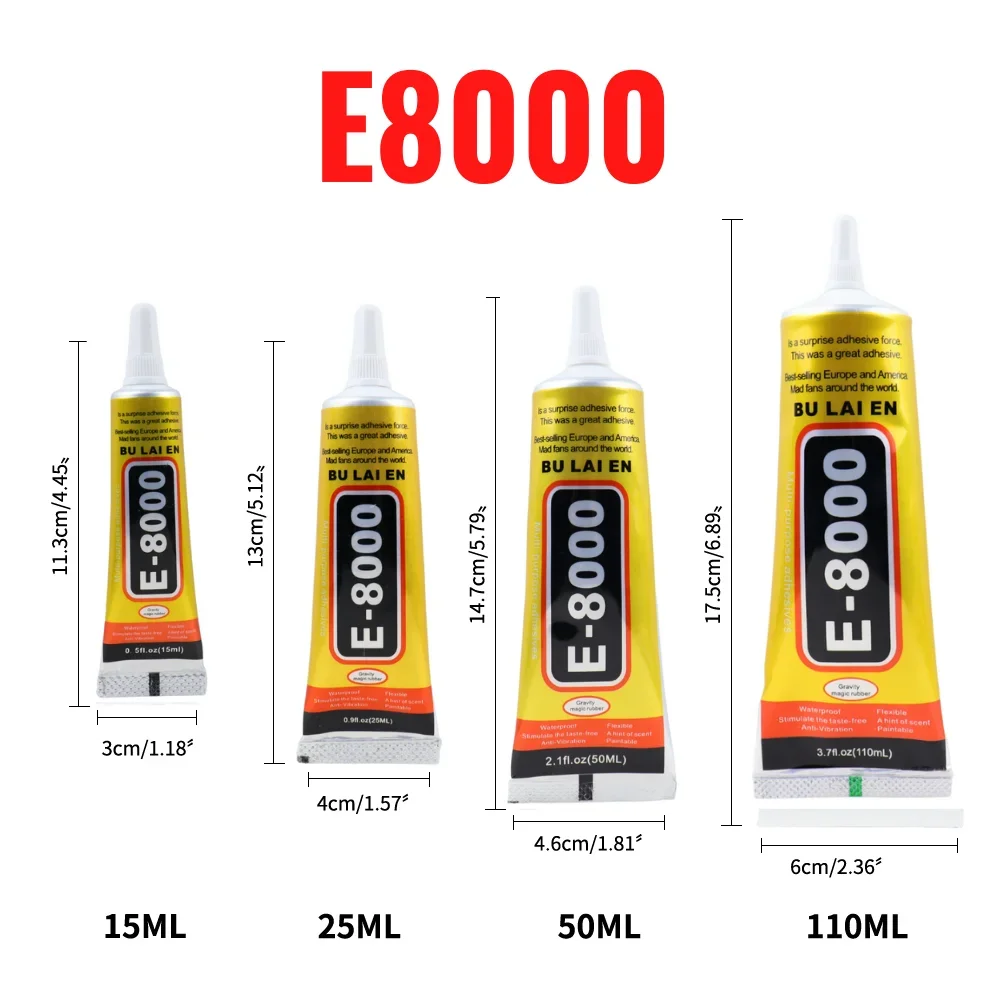 精密アプリケーター付き透明接着剤,電話修理用多目的布,E-8000, 15ml, 25ml, 50ml, 110ml