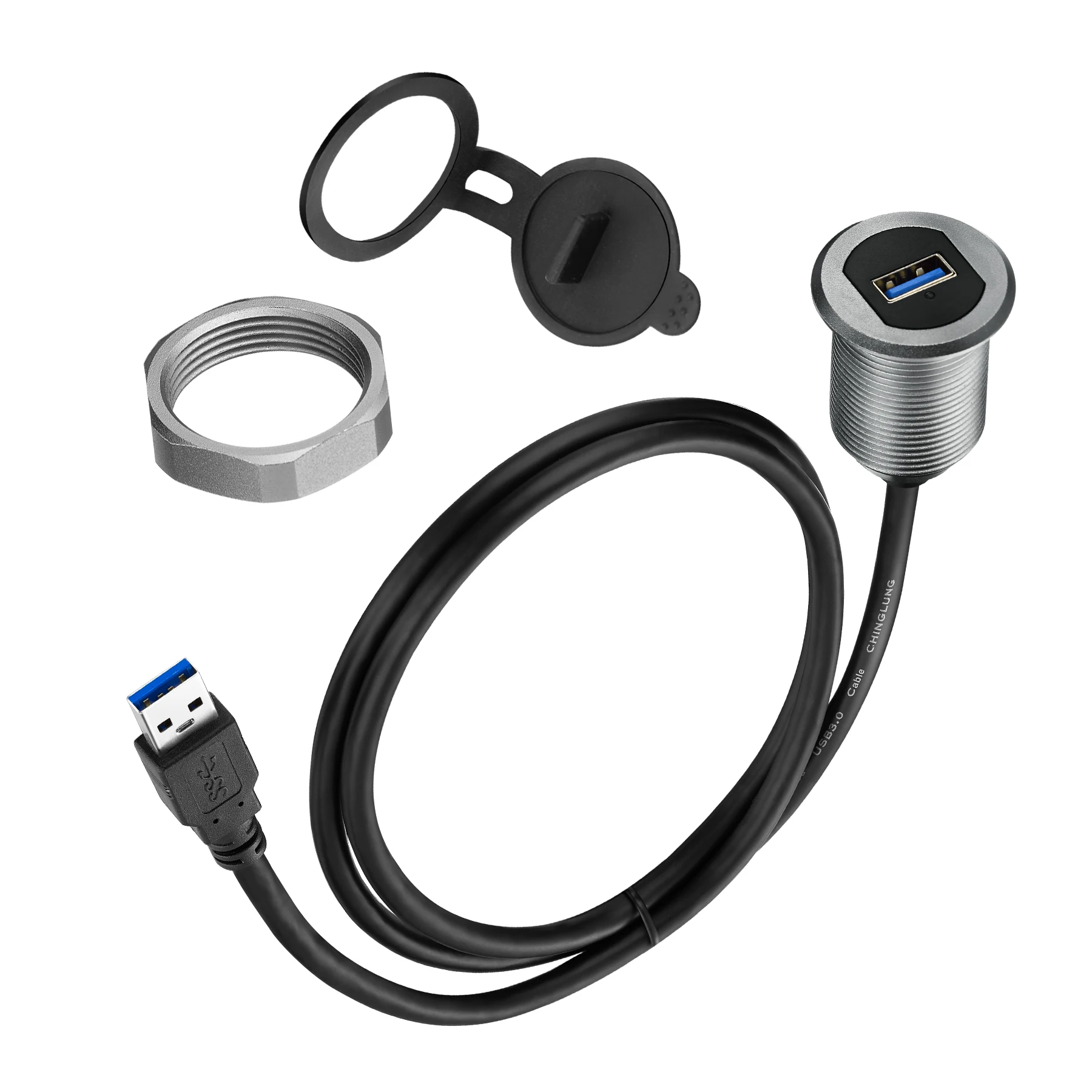 Bochara 1m USB3.0 ذكر إلى أنثى فلوش جبل لوحة تمديد كابل مع مؤشر ضوء مقشر سبائك الألومنيوم للسيارة