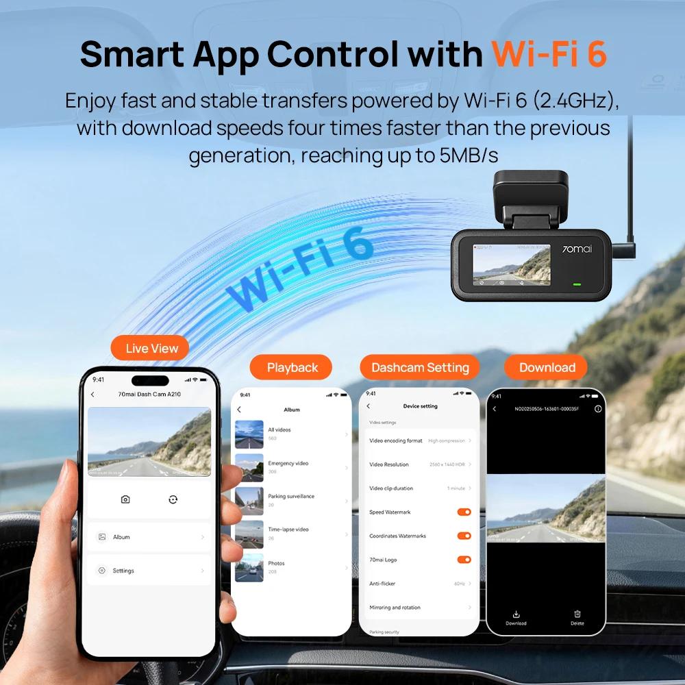 【Neu】70mai A210 Dashcam 1080P HDR Auto-Rekorder 24H Parküberwachung 132° ° FOV Dual-Channel-Aufzeichnungsgerät mit Superkondensator, integriertem GPS und Wi-Fi 6 – Detail 13