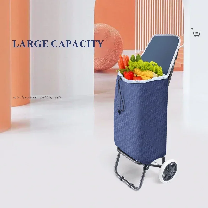 Folding Shopping Cart Waterproof Oxford Cloth Portable (with Wheels) Small Handy Grocery Trolley Storage Bag