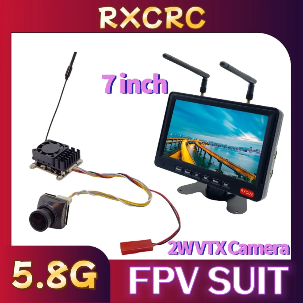 

RXCRC 5,8G 2 Вт VTX Камера-передатчик 1200TVL 19*19 мм 7-дюймовый двойной прием 56-канальный монитор. Для радиоуправляемого мультикоптера FPV Дрон.