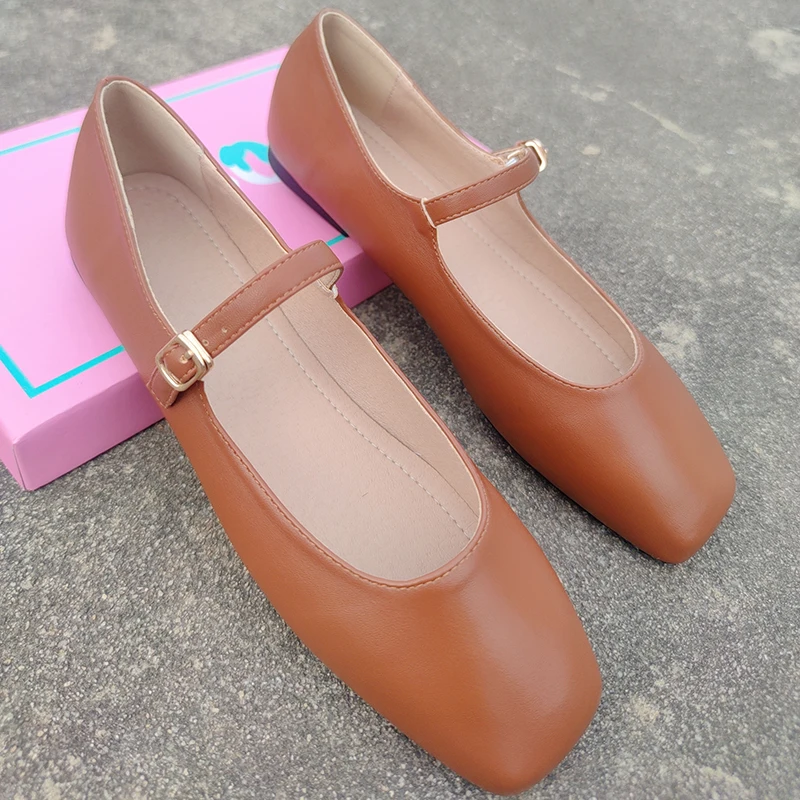 Fashion Flats shoes woman 2024 trend luxury designer Square Toe Ballet pink Shoes Mary Jane Casual Buckle Strap Female Shoes